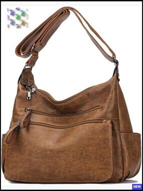 PU Leather Hobo Crossbody Bag Multi Pocket Shoulder Tote Handbag Purse Large